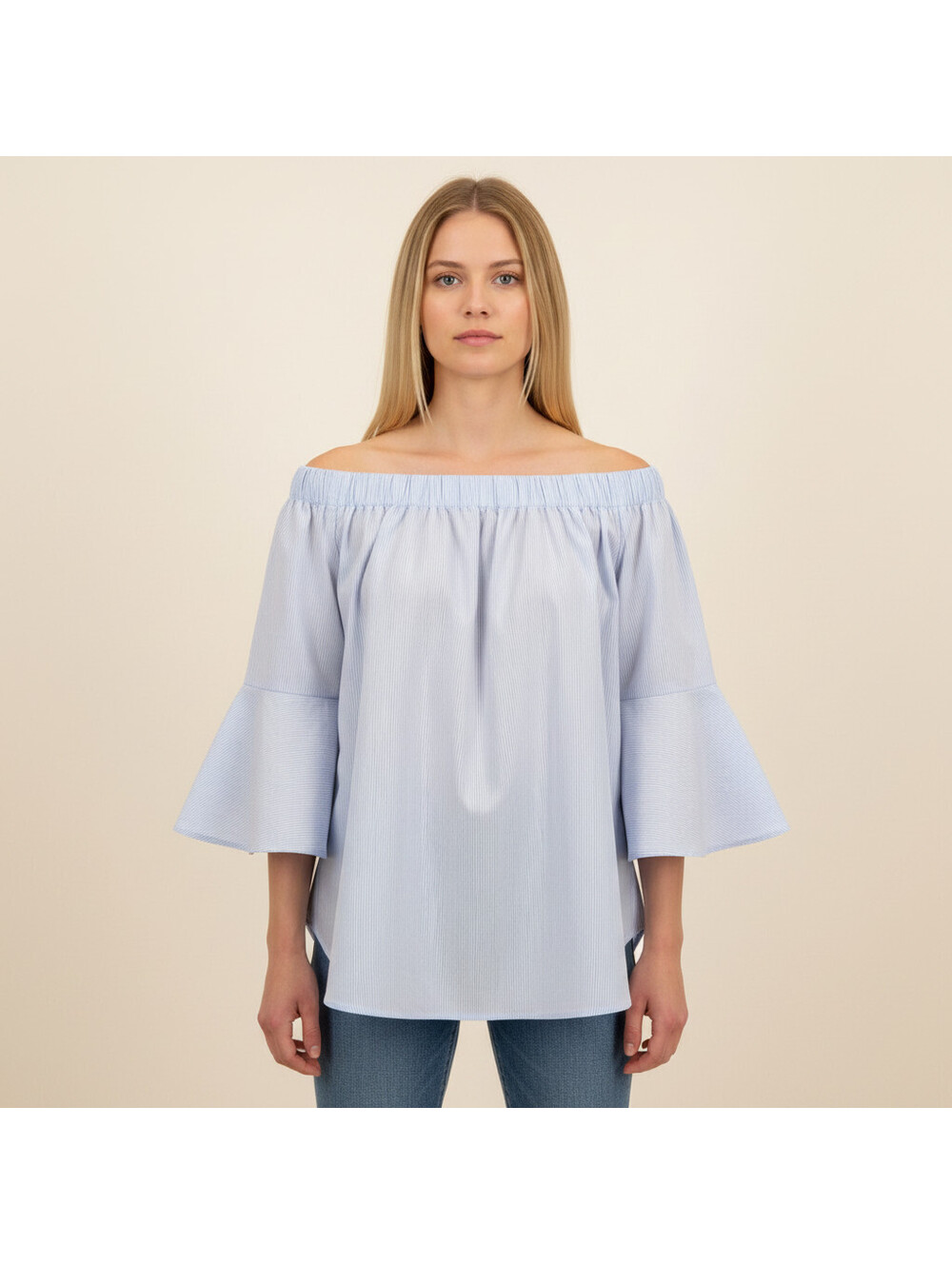 New York & Company Blouse Women S Small Blue 3/4 Sleeve Button Stretch Cotton
